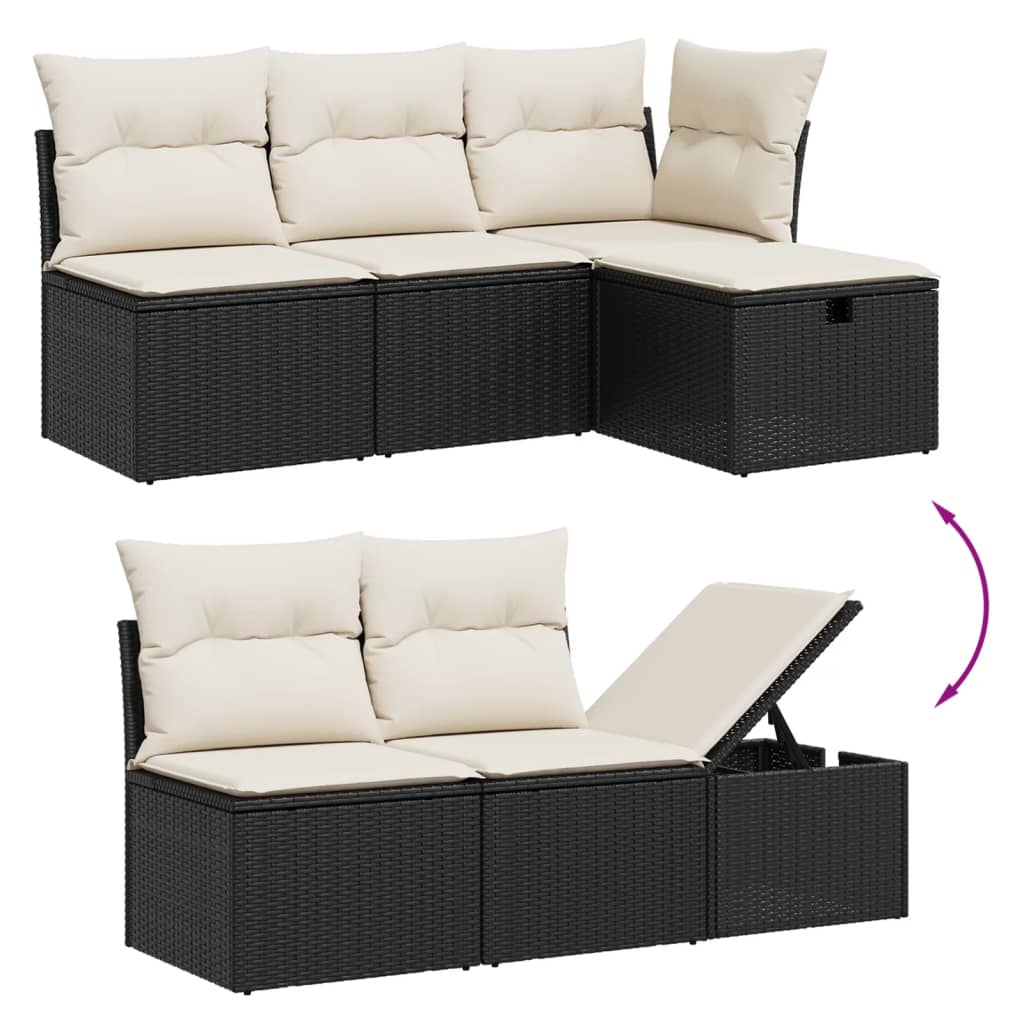Set Canapele De Grădină Cu Perne, 10 Piese, Negru, Poliratan