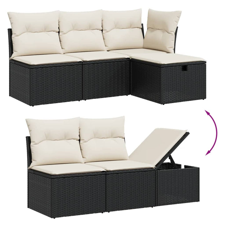 Set Canapele De Grădină Cu Perne, 10 Piese, Negru, Poliratan