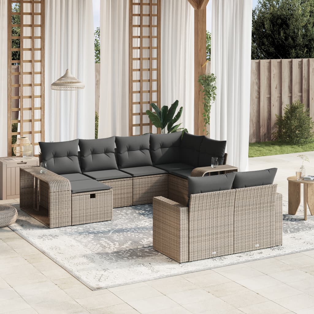 Set Canapele De Grădină Cu Perne, 10 Piese, Negru, Poliratan