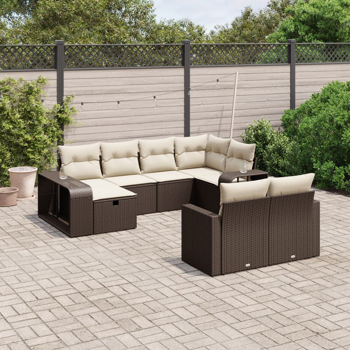 Set Canapele De Grădină Cu Perne, 10 Piese, Negru, Poliratan