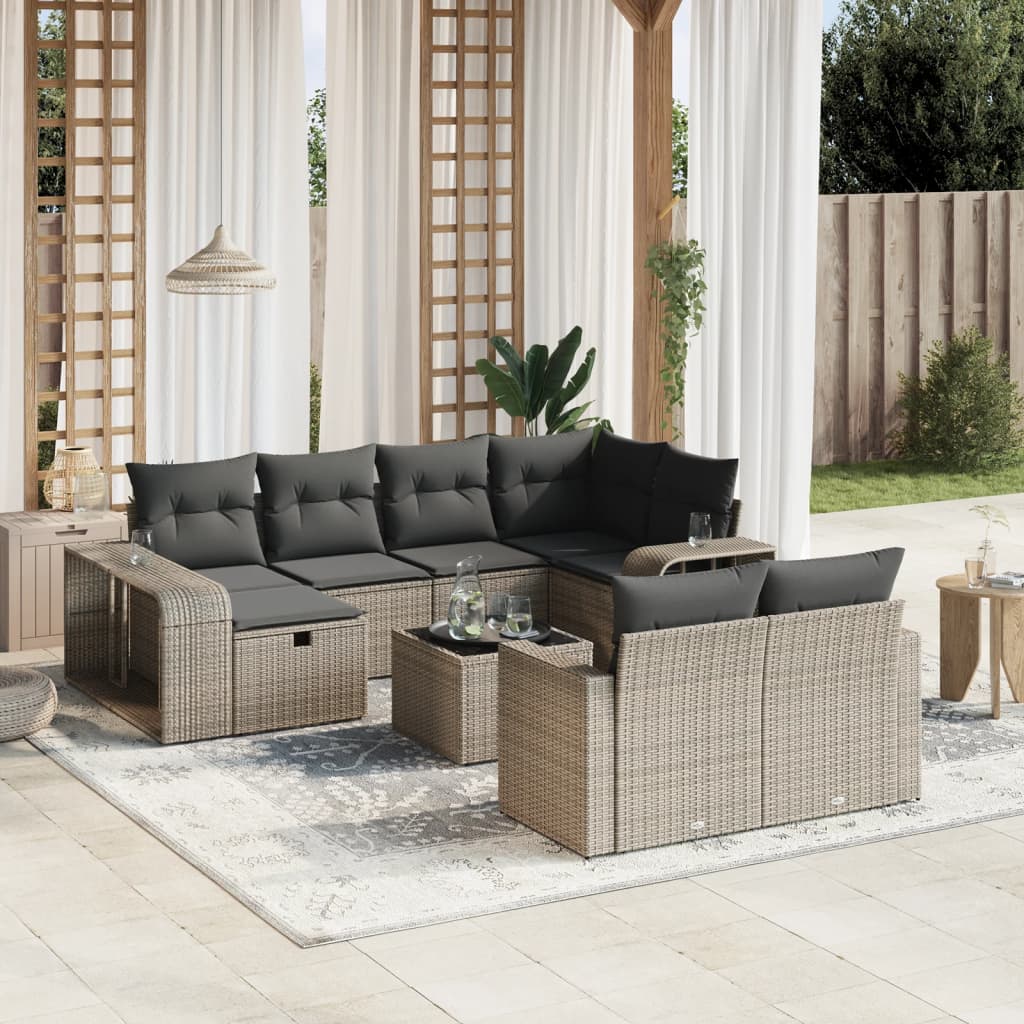 Set Canapele De Grădină Cu Perne, 10 Piese, Negru, Poliratan