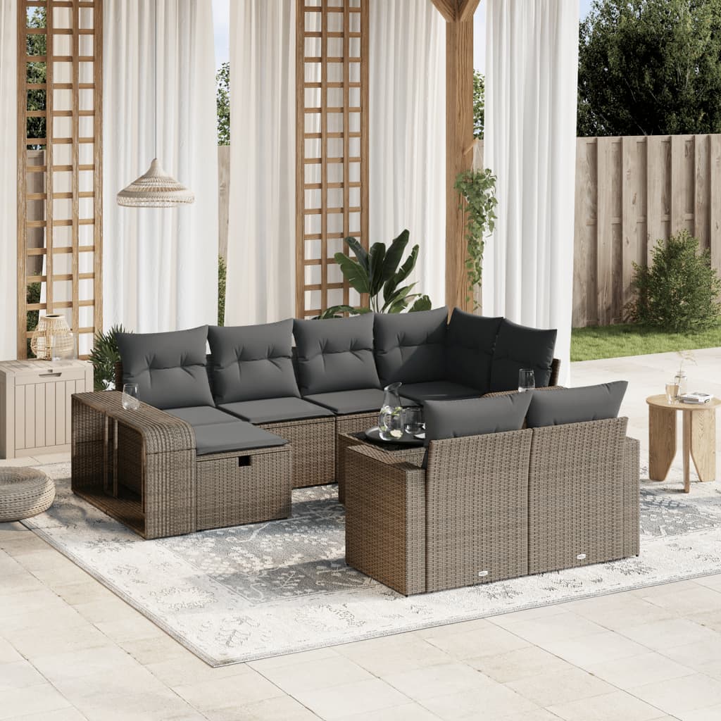 Set Canapele De Grădină Cu Perne, 10 Piese, Negru, Poliratan