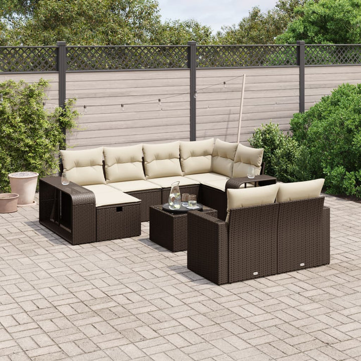 Set Canapele De Grădină Cu Perne, 10 Piese, Negru, Poliratan