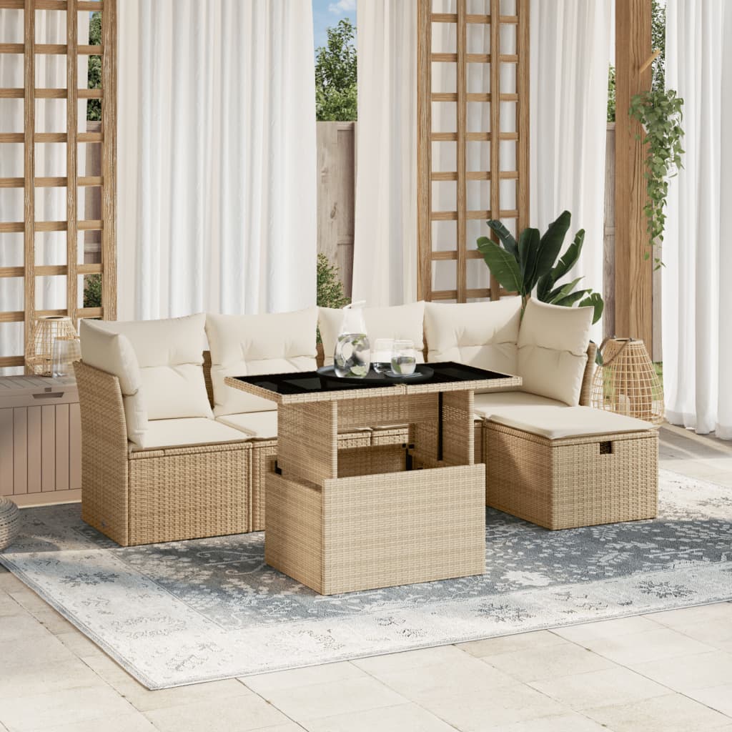 Set Mobilier De Grădină Cu Perne, 6 Piese, , Poliratan