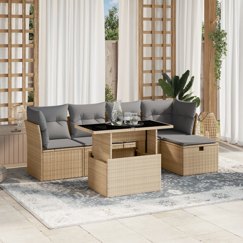 Set Mobilier De Grădină Cu Perne, 6 Piese, , Poliratan
