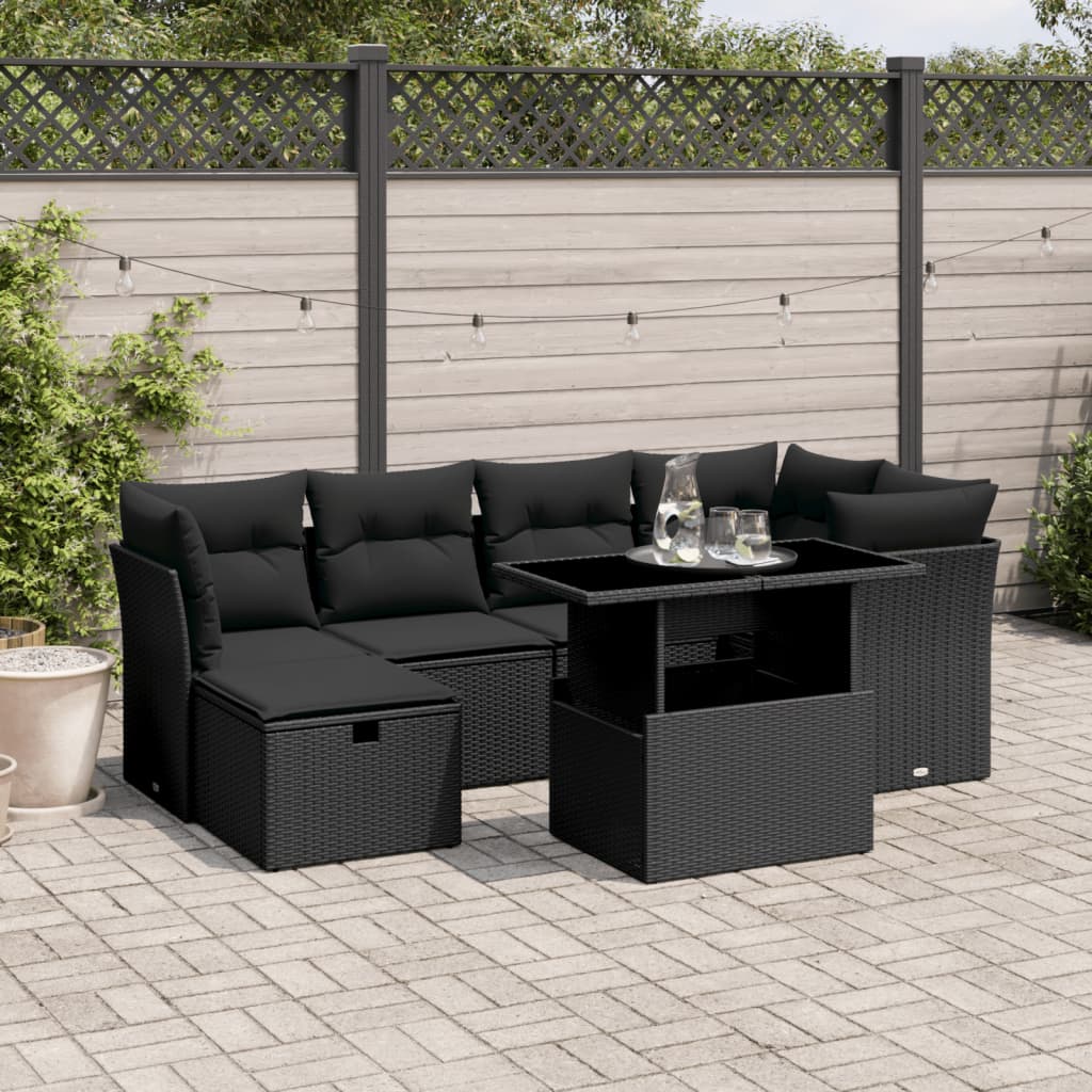 Set Canapele De Grădină Cu Perne, 7 Piese, , Poliratan