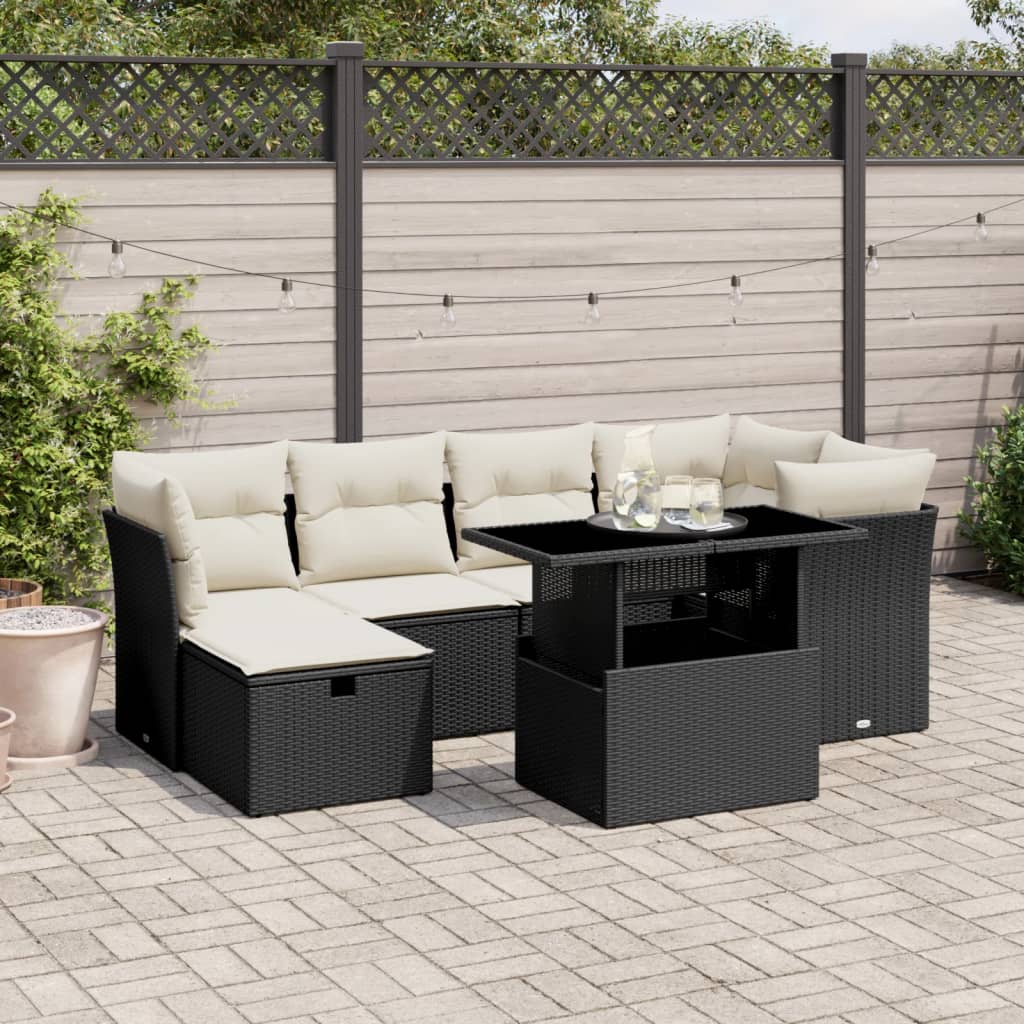 Set Canapele De Grădină Cu Perne, 7 Piese, , Poliratan