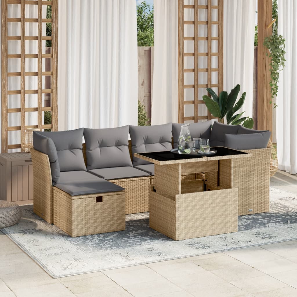 Set Canapele De Grădină Cu Perne, 7 Piese, , Poliratan