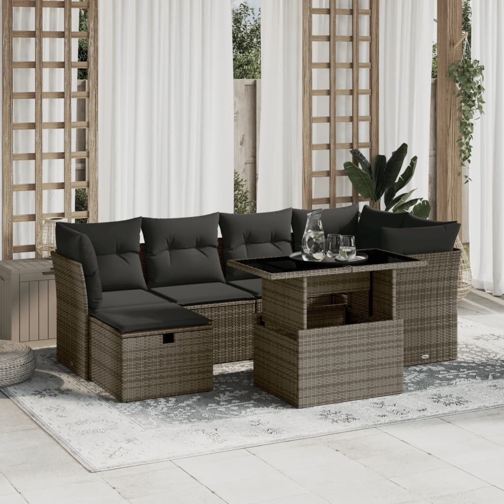 Set Canapele De Grădină Cu Perne, 7 Piese, , Poliratan