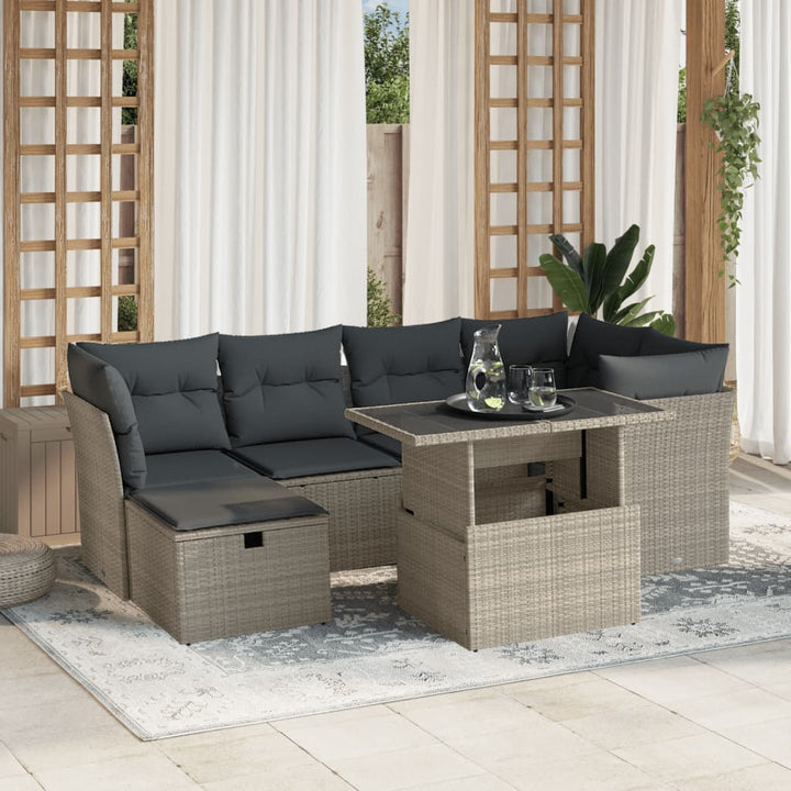 Set Canapele De Grădină Cu Perne, 7 Piese, , Poliratan
