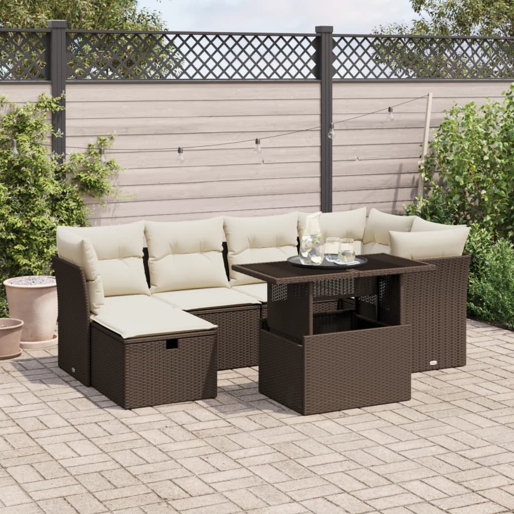 Set Canapele De Grădină Cu Perne, 7 Piese, , Poliratan