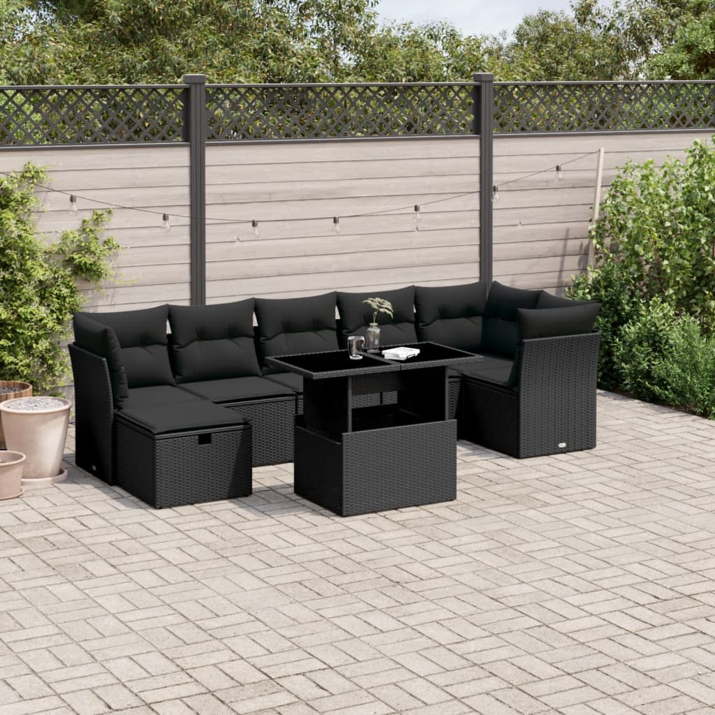 Set Mobilier De Grădină Cu Perne, 8 Piese, , Poliratan
