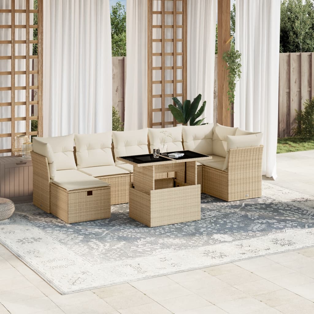 Set Mobilier De Grădină Cu Perne, 8 Piese, , Poliratan