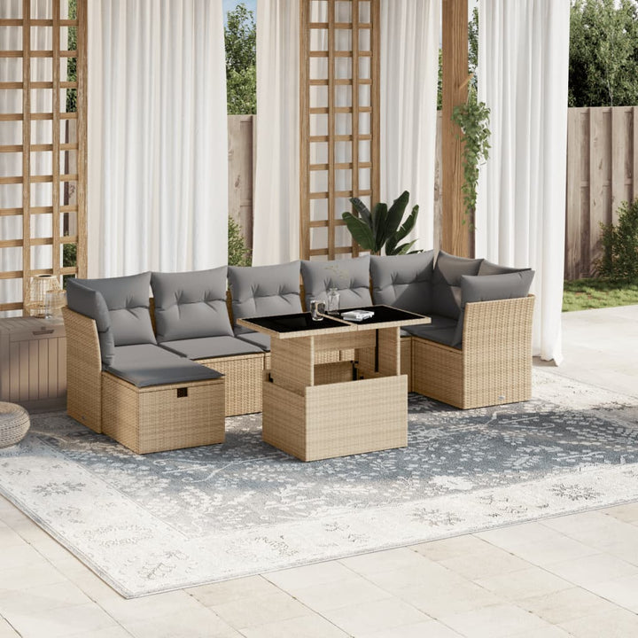 Set Mobilier De Grădină Cu Perne, 8 Piese, , Poliratan