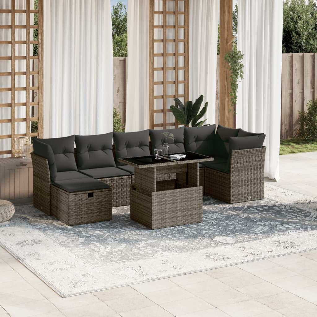 Set Mobilier De Grădină Cu Perne, 8 Piese, , Poliratan