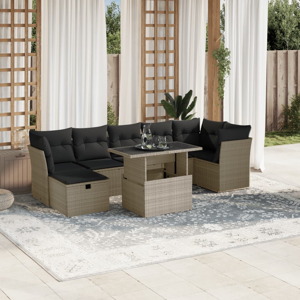 Set Mobilier De Grădină Cu Perne, 8 Piese, , Poliratan