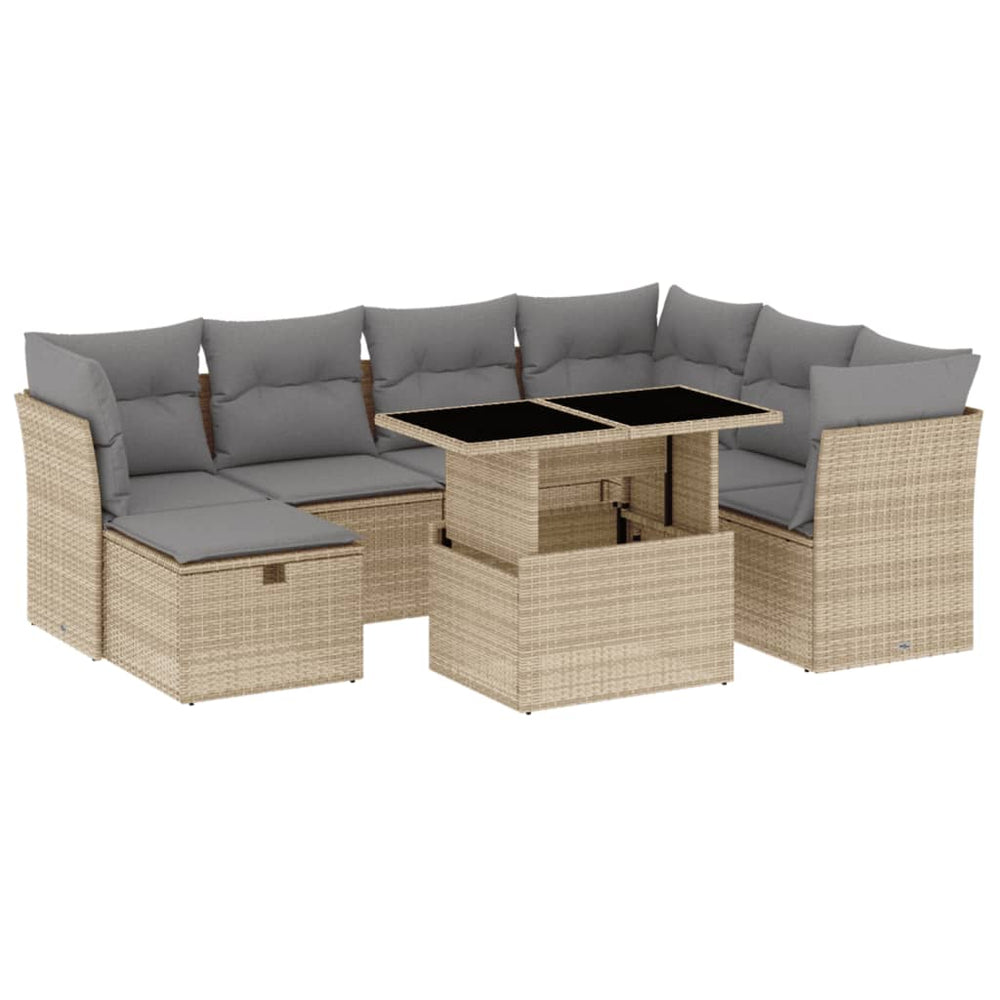 Set Canapele De Grădină, 8 Piese, Cu Perne, Bej, Poliratan