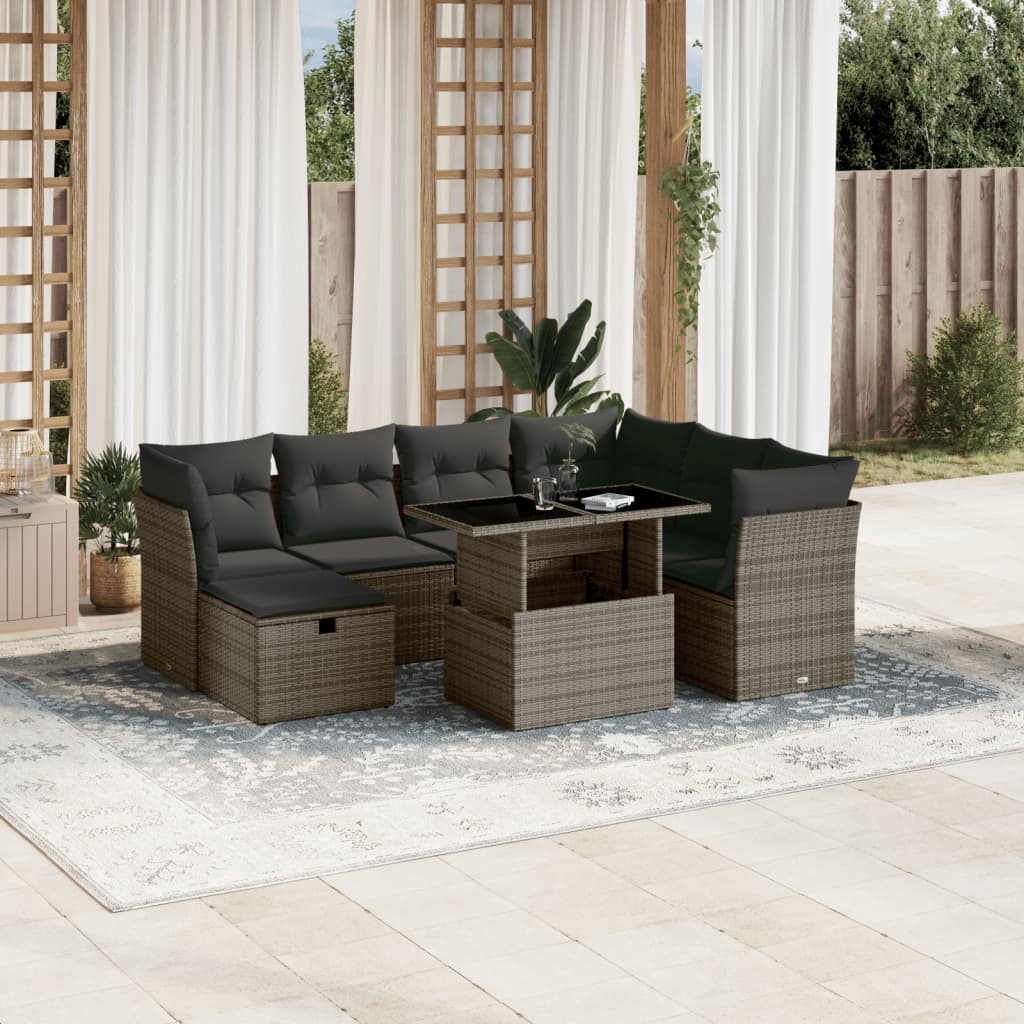 Set Canapele De Grădină, 8 Piese, Cu Perne, Bej, Poliratan