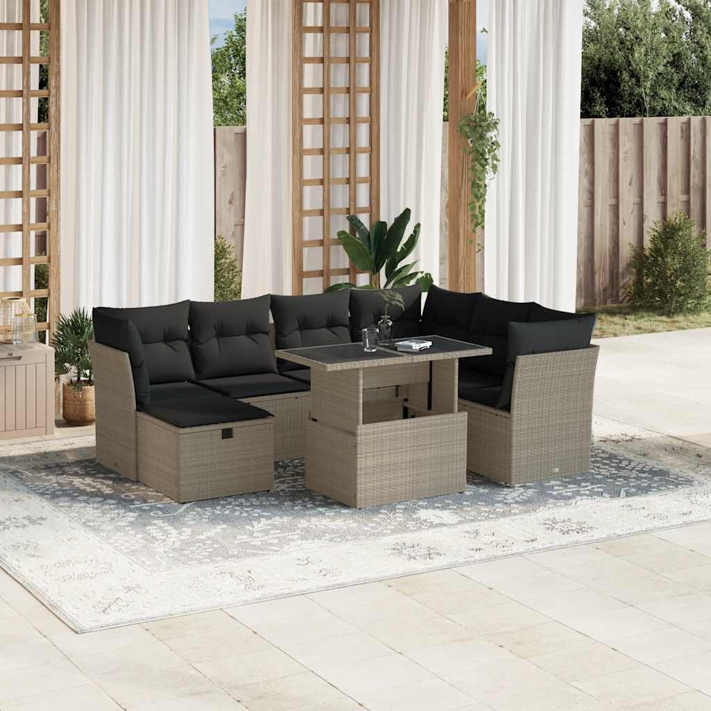 Set Canapele De Grădină, 8 Piese, Cu Perne, Bej, Poliratan