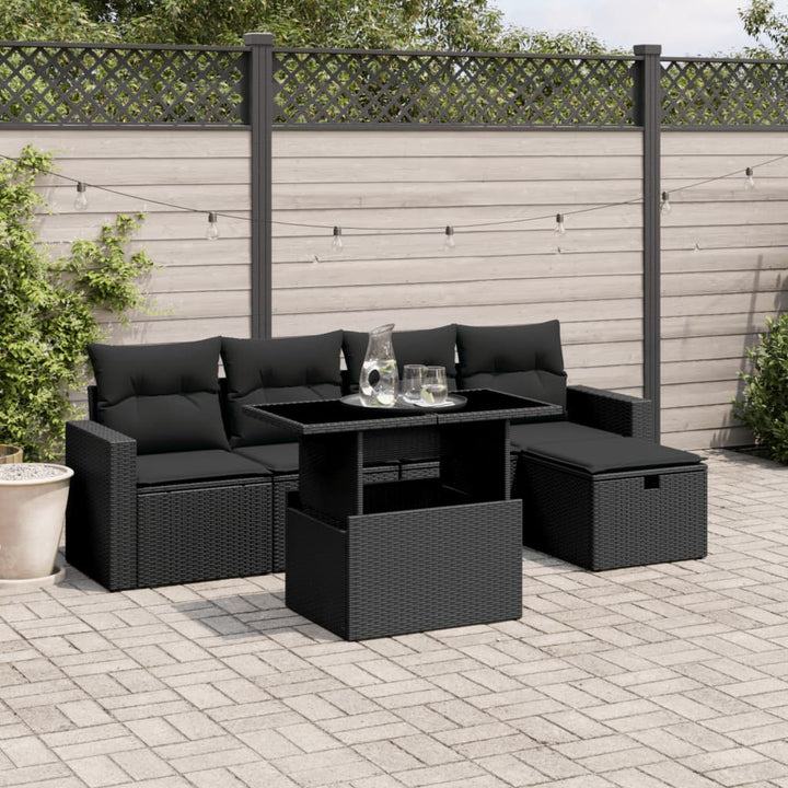 Set Mobilier De Grădină Cu Perne, 6 Piese, Negru, Poliratan