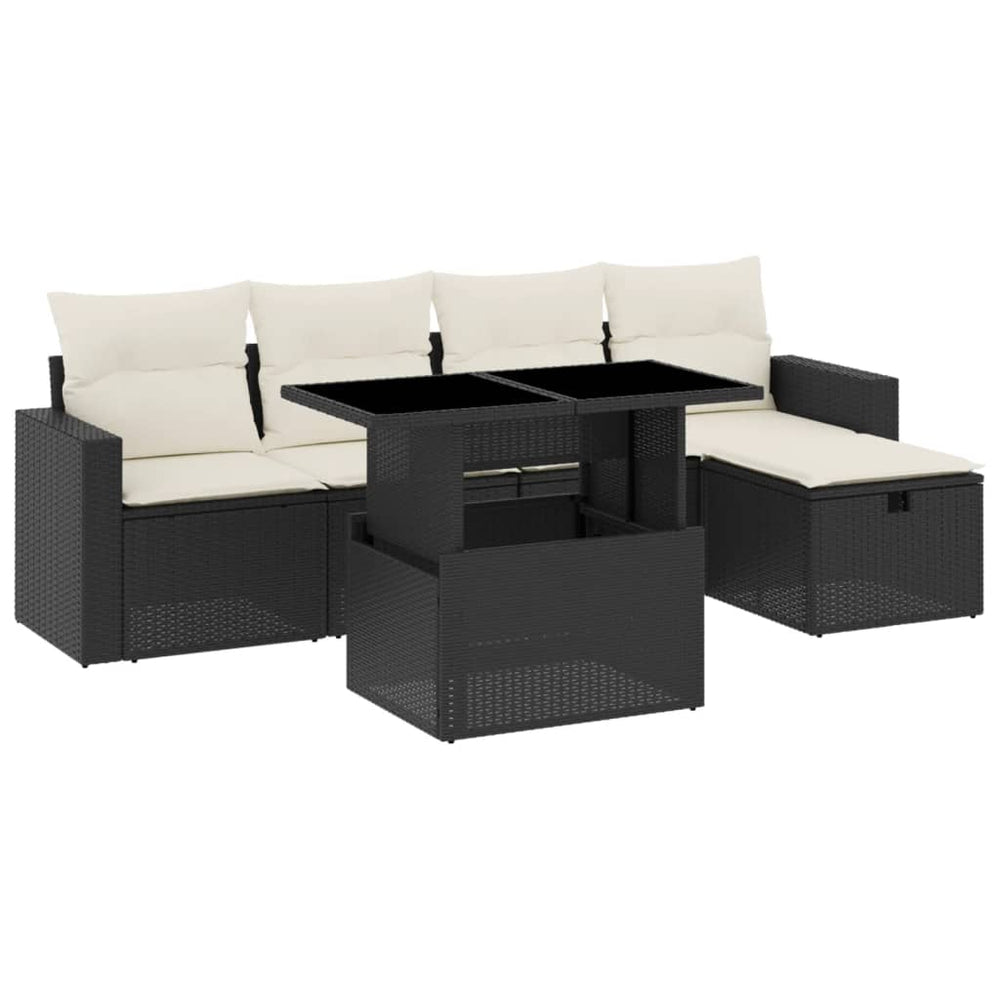 Set Mobilier De Grădină Cu Perne, 6 Piese, Negru, Poliratan
