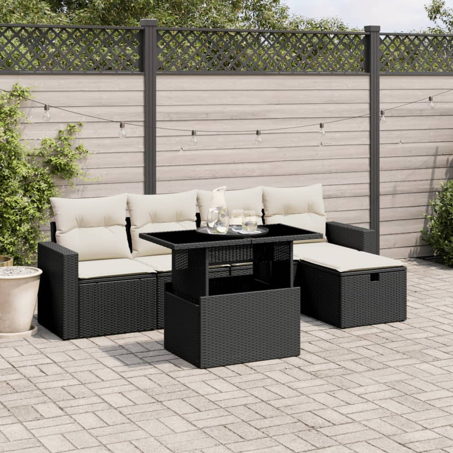 Set Mobilier De Grădină Cu Perne, 6 Piese, Negru, Poliratan