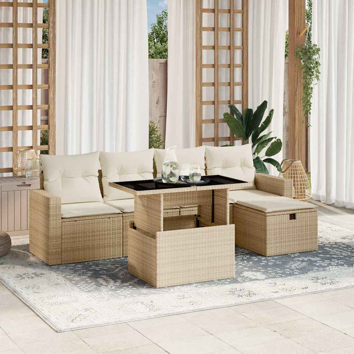 Set Mobilier De Grădină Cu Perne, 6 Piese, Negru, Poliratan
