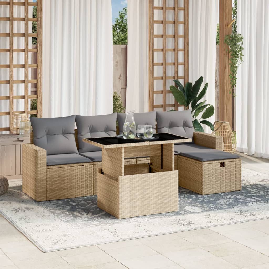 Set Mobilier De Grădină Cu Perne, 6 Piese, Negru, Poliratan