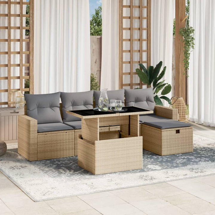Set Mobilier De Grădină Cu Perne, 6 Piese, Negru, Poliratan
