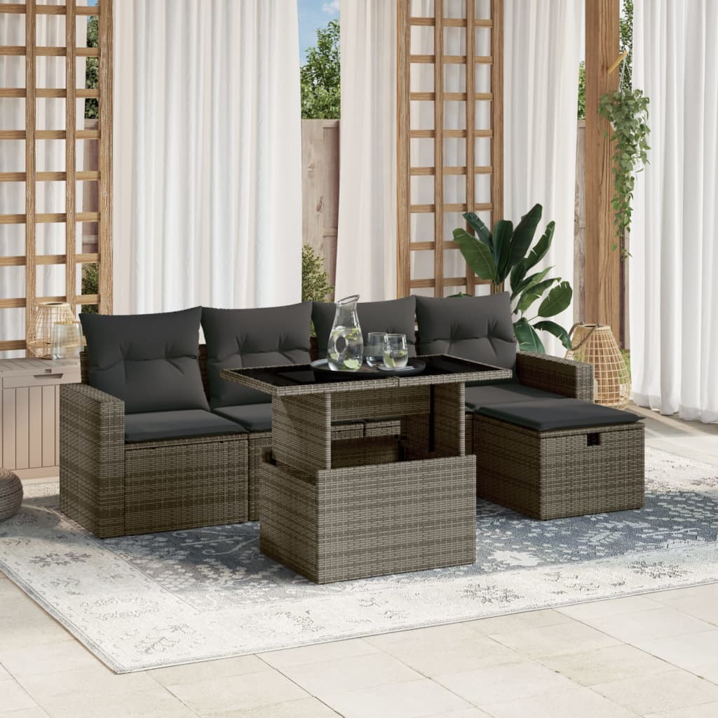 Set Mobilier De Grădină Cu Perne, 6 Piese, Negru, Poliratan