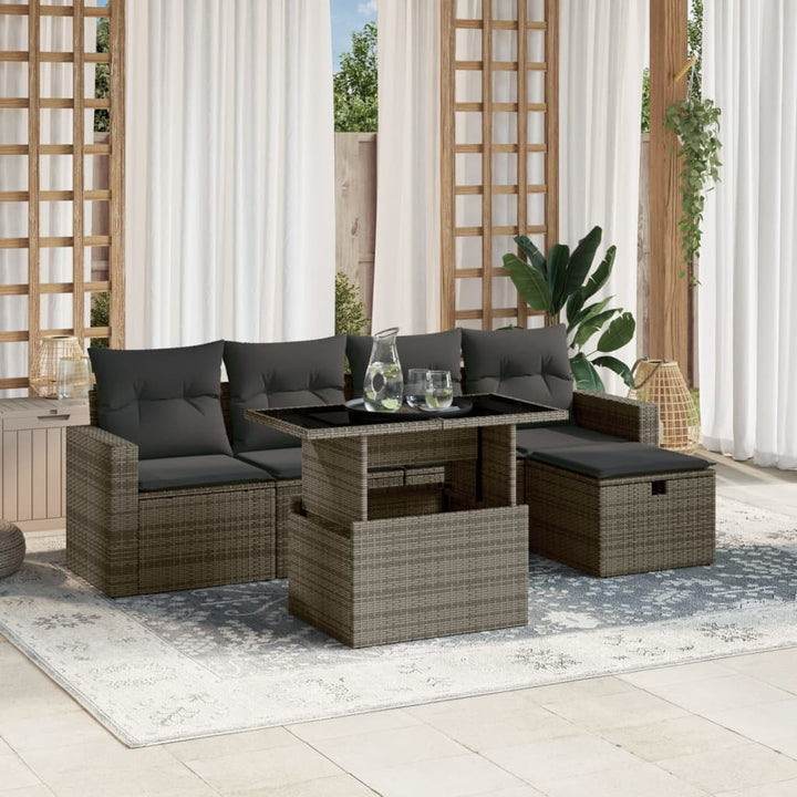 Set Mobilier De Grădină Cu Perne, 6 Piese, Negru, Poliratan