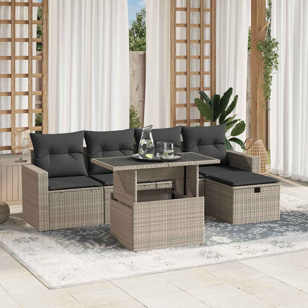 Set Mobilier De Grădină Cu Perne, 6 Piese, Negru, Poliratan