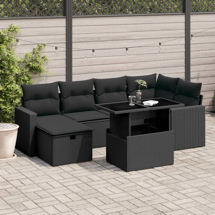 Set Canapele De Grădină, 7 Piese, Cu Perne, Bej, Poliratan
