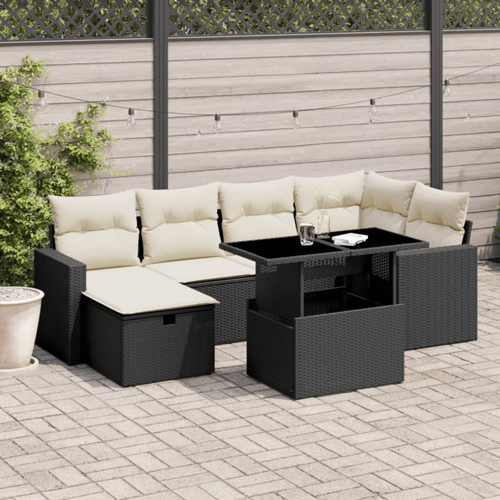 Set Canapele De Grădină, 7 Piese, Cu Perne, Bej, Poliratan
