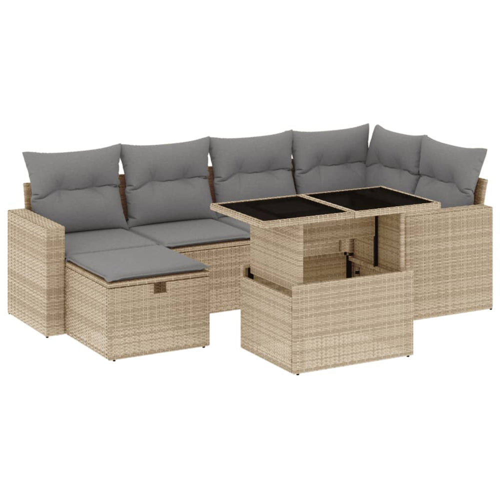 Set Canapele De Grădină, 7 Piese, Cu Perne, Bej, Poliratan