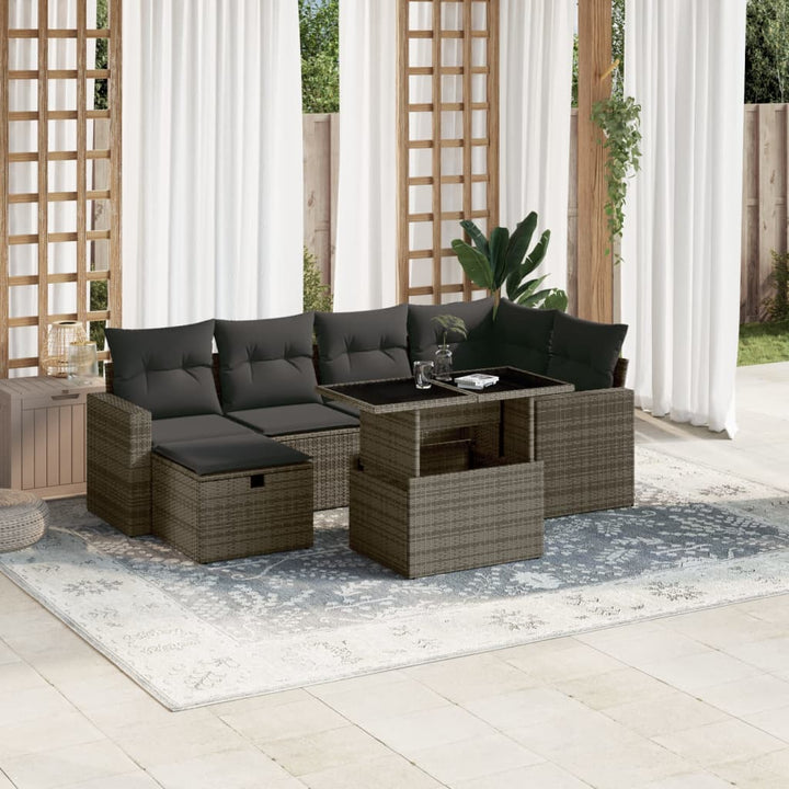 Set Canapele De Grădină, 7 Piese, Cu Perne, Bej, Poliratan