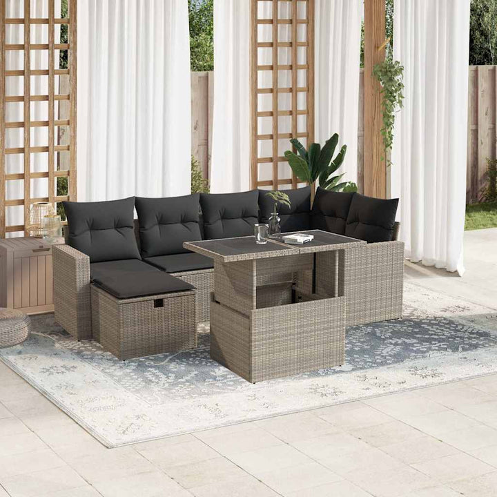 Set Canapele De Grădină, 7 Piese, Cu Perne, Bej, Poliratan