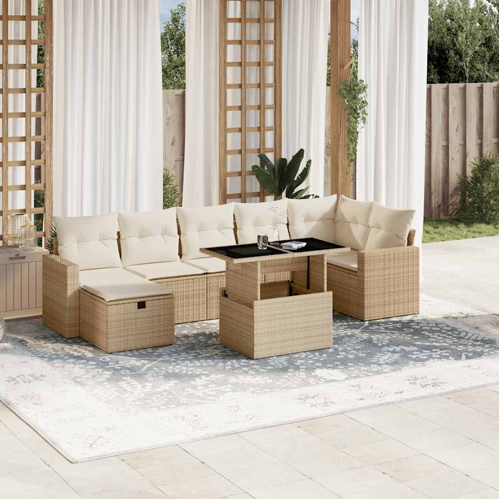 Set Mobilier De Grădină Cu Perne, 8 Piese, , Poliratan