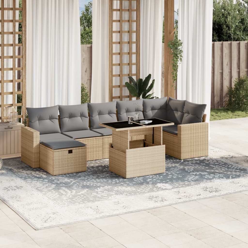 Set Mobilier De Grădină Cu Perne, 8 Piese, , Poliratan