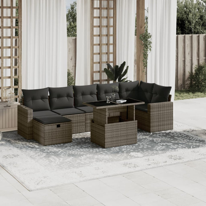 Set Mobilier De Grădină Cu Perne, 8 Piese, , Poliratan