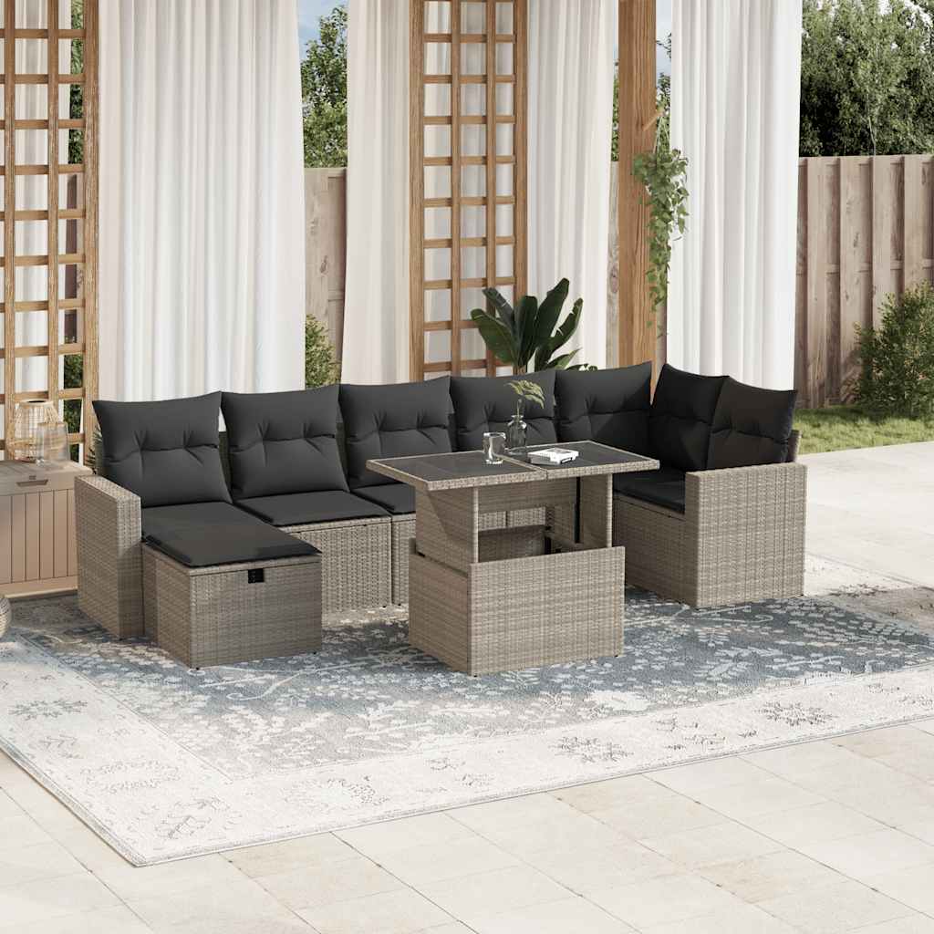 Set Mobilier De Grădină Cu Perne, 8 Piese, , Poliratan