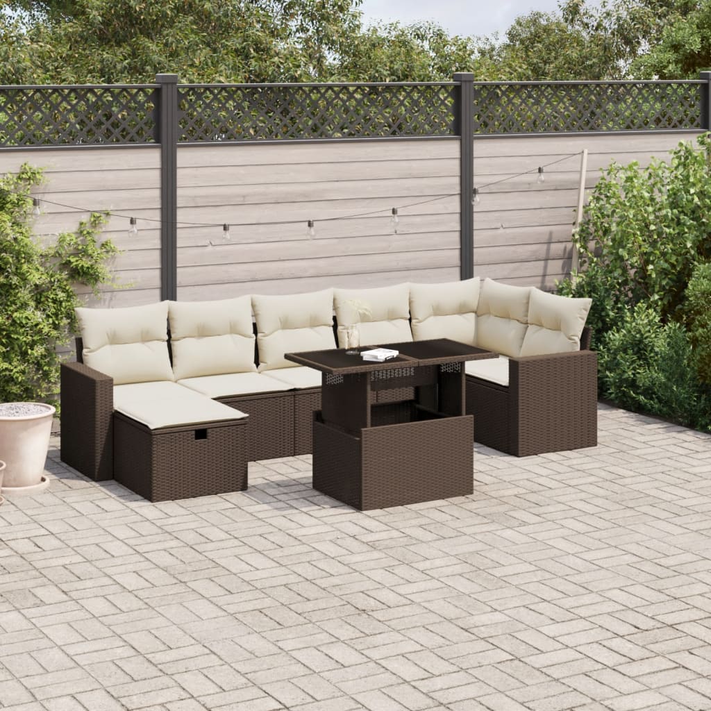 Set Mobilier De Grădină Cu Perne, 8 Piese, , Poliratan