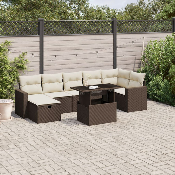 Set Mobilier De Grădină Cu Perne, 8 Piese, , Poliratan