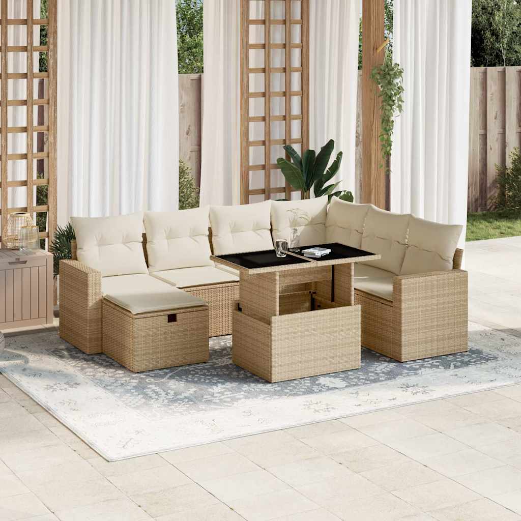 Set Canapele De Grădină, 8 Piese, Cu Perne, Bej, Poliratan