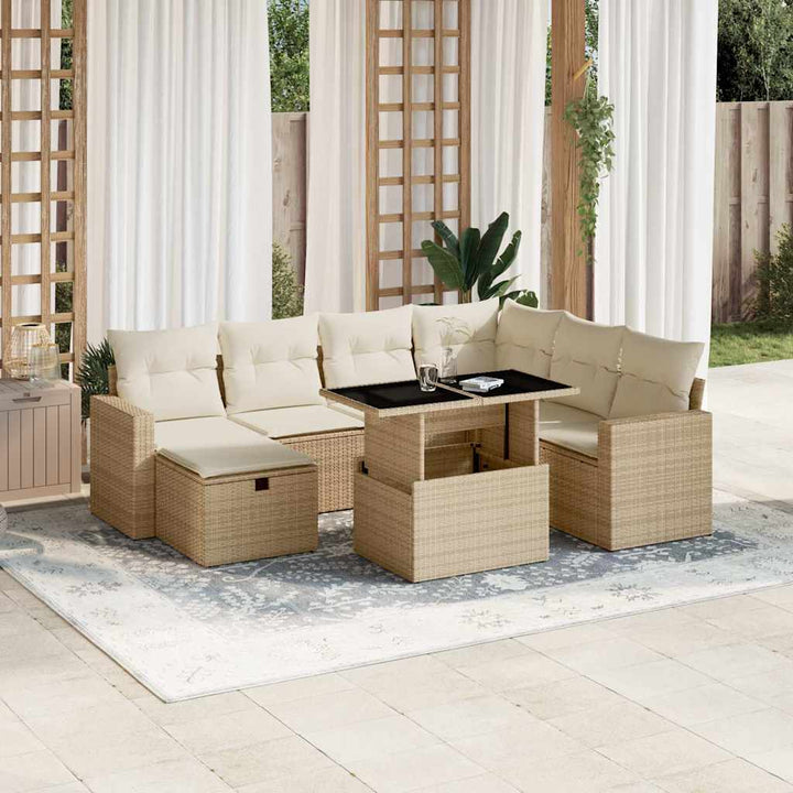 Set Canapele De Grădină, 8 Piese, Cu Perne, Bej, Poliratan