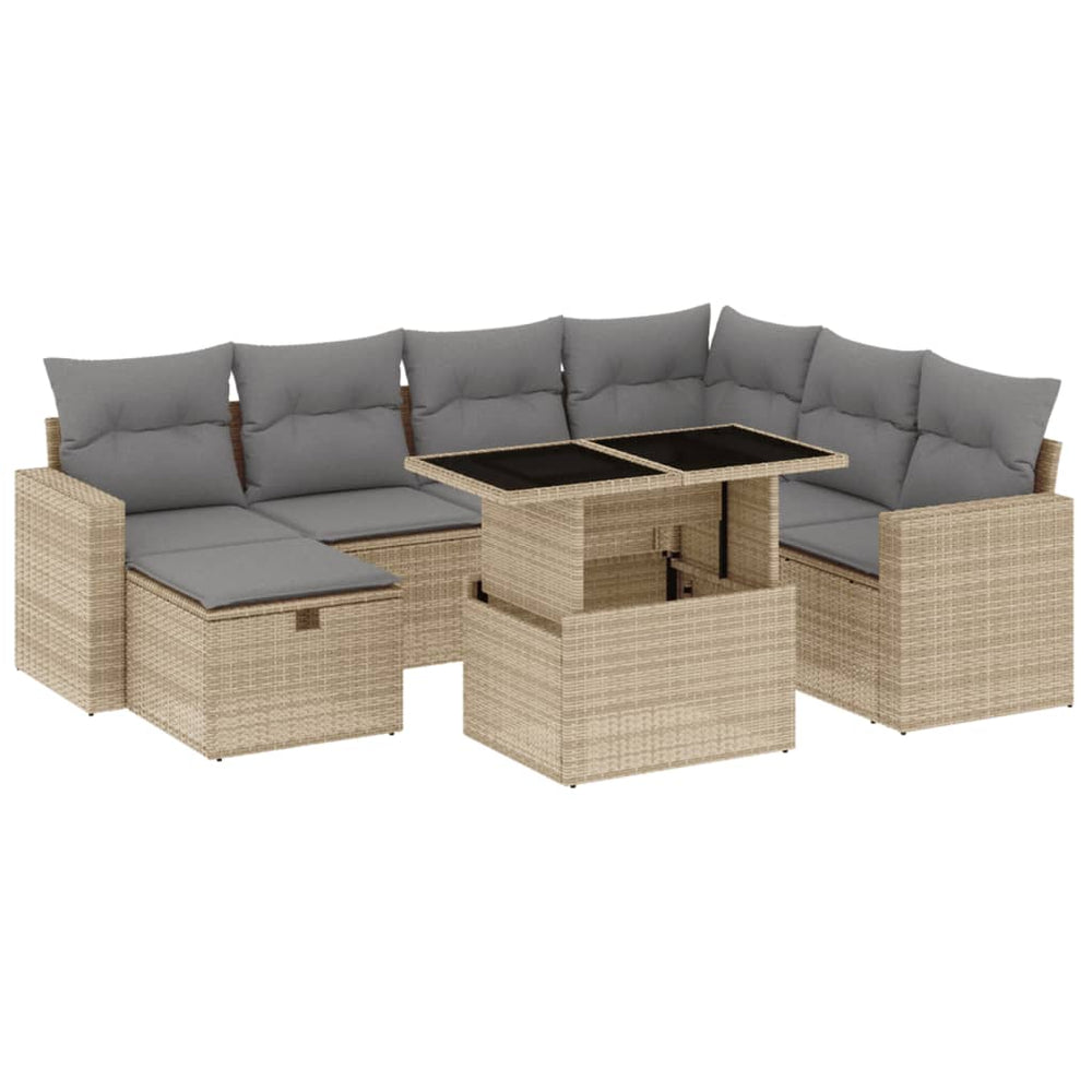 Set Canapele De Grădină, 8 Piese, Cu Perne, Bej, Poliratan