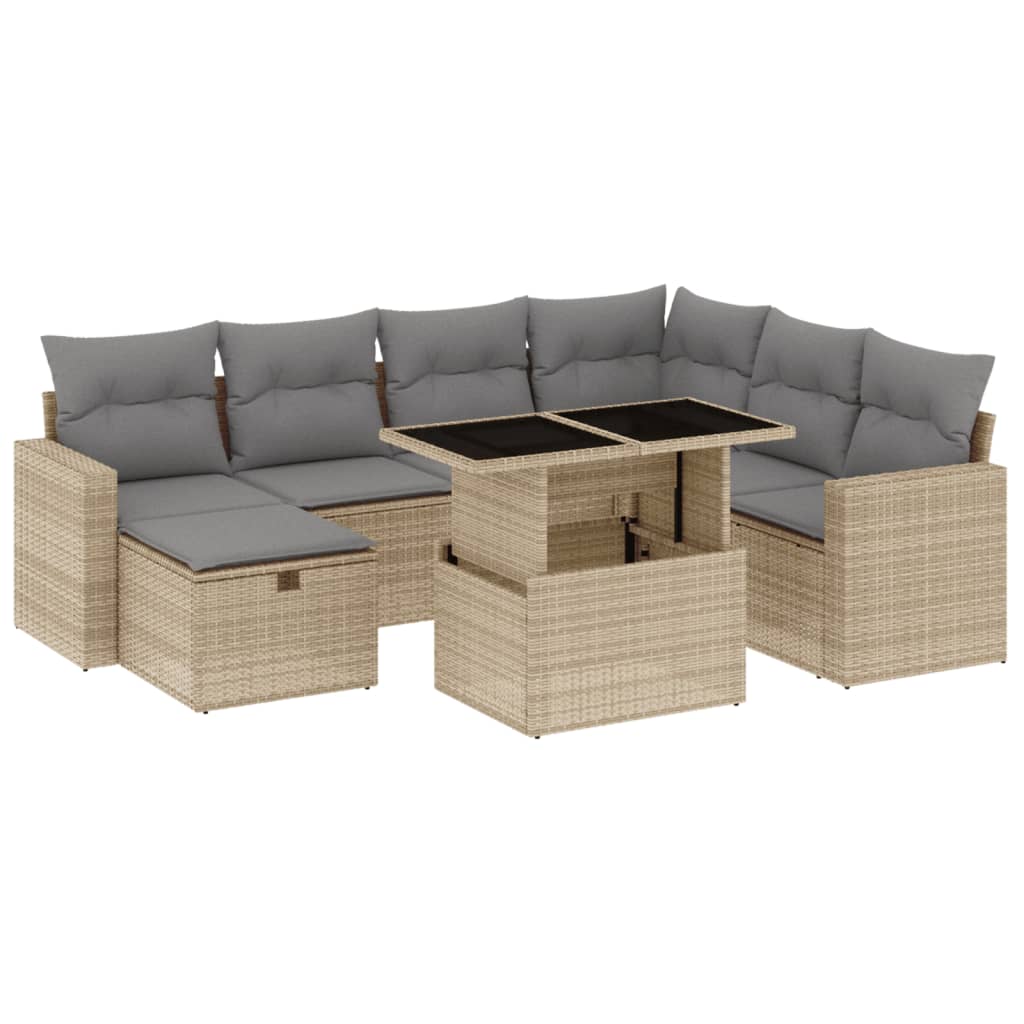 Set Canapele De Grădină, 8 Piese, Cu Perne, Bej, Poliratan