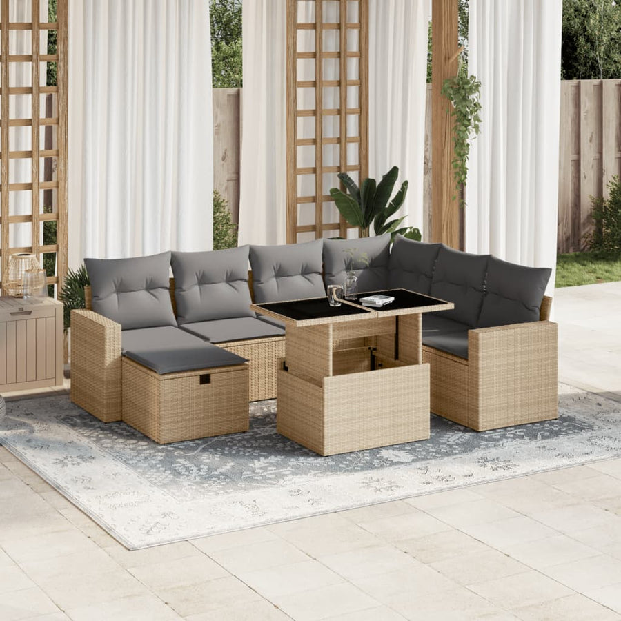 Set Canapele De Grădină, 8 Piese, Cu Perne, Bej, Poliratan