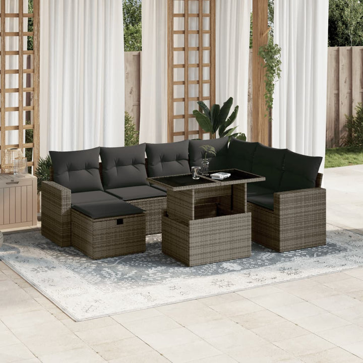 Set Canapele De Grădină, 8 Piese, Cu Perne, Bej, Poliratan