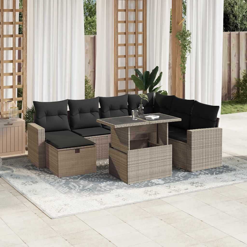 Set Canapele De Grădină, 8 Piese, Cu Perne, Bej, Poliratan